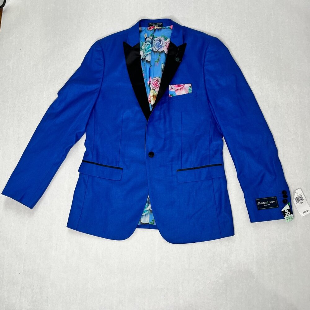 Paisley & Gray Slim Fit Royal Blue Blazer With Black Lapel & Floral Lining Size